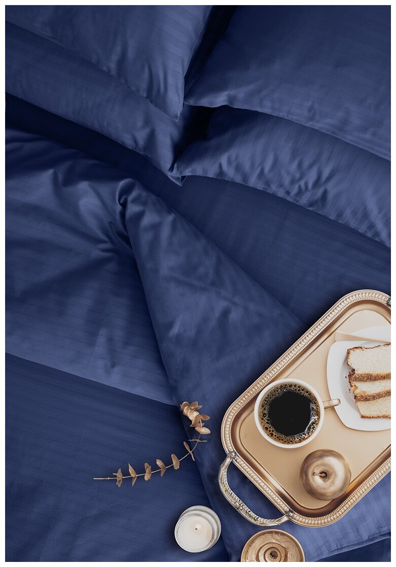 Комплект постельного белья LOVEME 1,5 спальный, страйп-сатин, цвет синий (Indigo) - фотография № 2