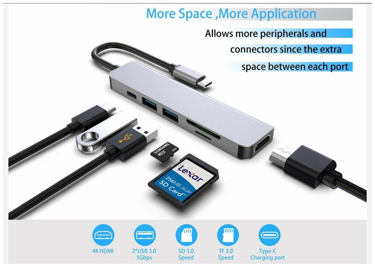 VCOM Telecom Концентратор USB Type-C VCOM Telecom CU4371 2 х USB 3.0 USB Type-C SD HDMI серебристый