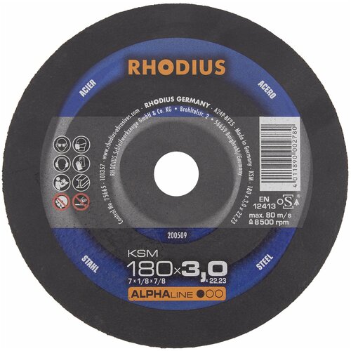 Круг отрезной по стали, прямой KSM 180 x 3,0 x 22,23, RHODIUS