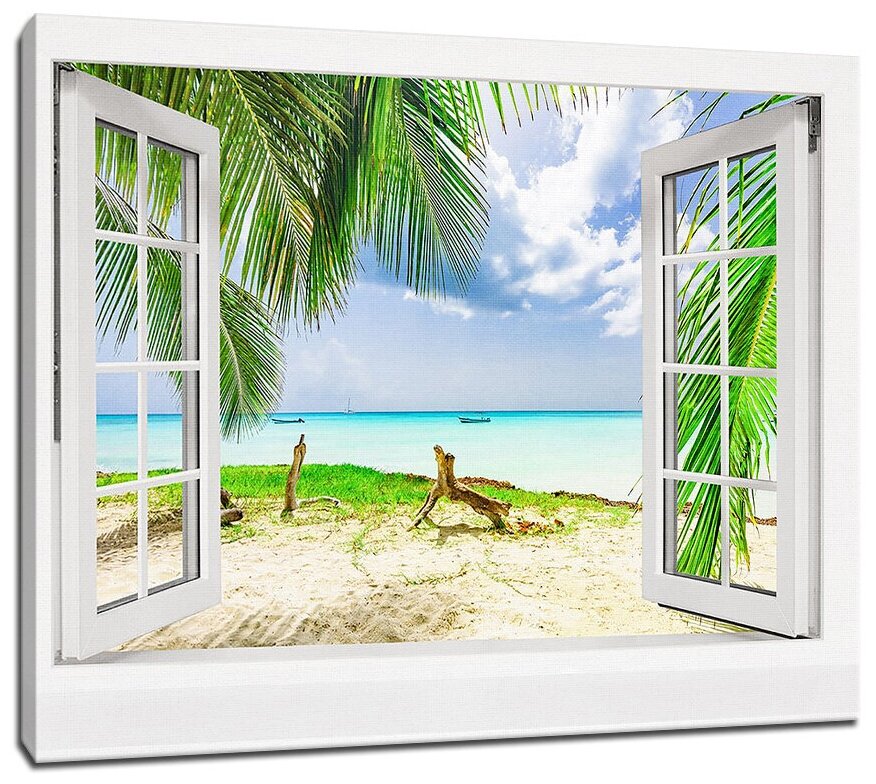 Картина Уютная стена "Окно с видом на прекрасный пляж" 80х60 см