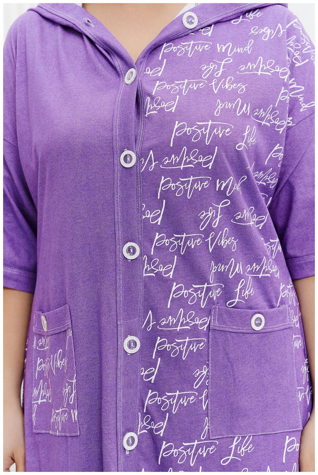 Халат Натали средней длины, укороченный рукав, капюшон, карманы, трикотажная, размер 52, фиолетовый - фотография № 9