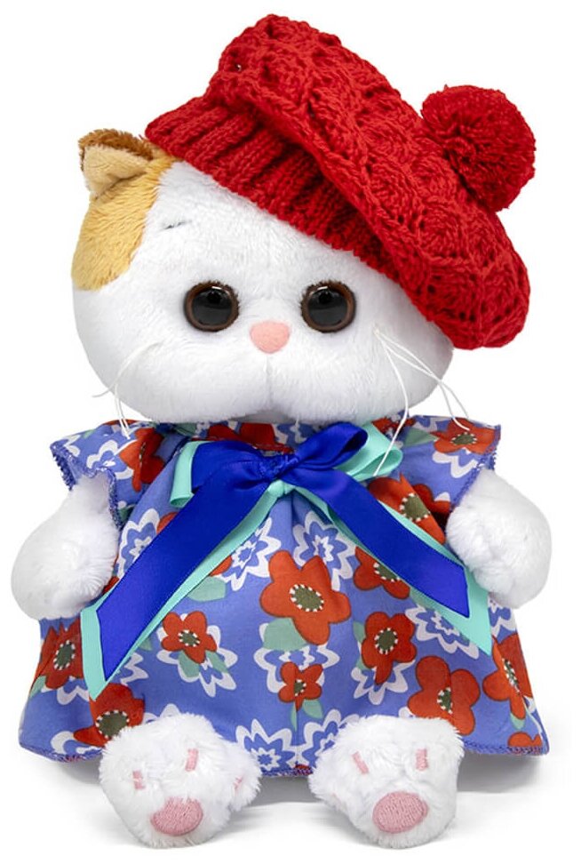 Мягкая игрушка Basik&Co Кошка Ли-Ли baby в платье и ажурном берете, 20 см, белый