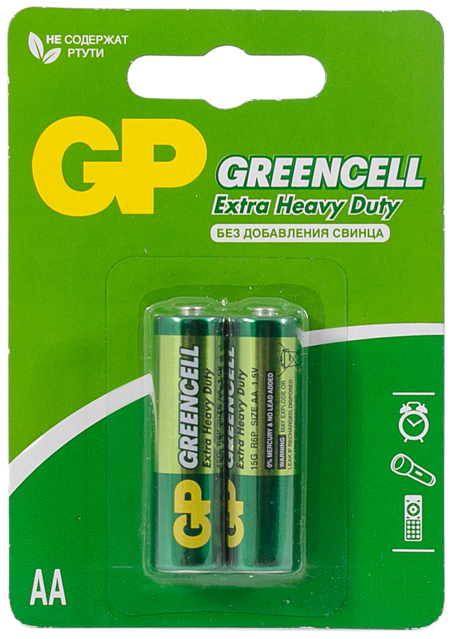 Батарейка солевая GP Greencell Extra Heavy Duty AA R6-2BL 1.5В блистер 2 шт.