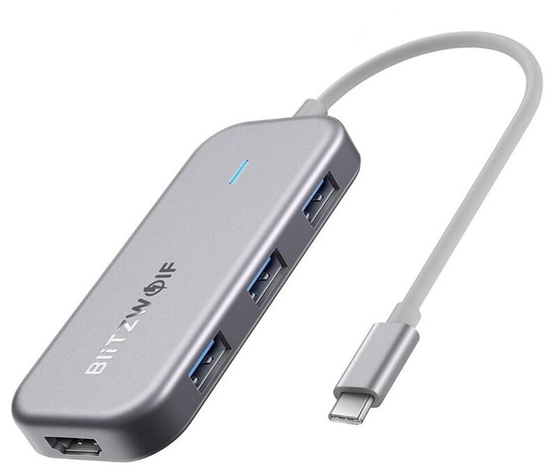 Хаб BlitzWolf BW-TH5 7 in 1 USB-C Data Hub with 3-Port USB 30 TF Card Reader HDMI USB-C PD Charging Silver