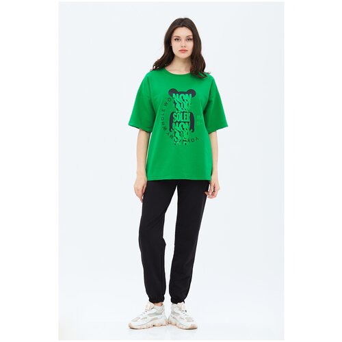 фото Костюм спортивный женский only luck весенний комплект футболка и джоггеры из футера большие размеры для беременных tv-k02 зеленый черный