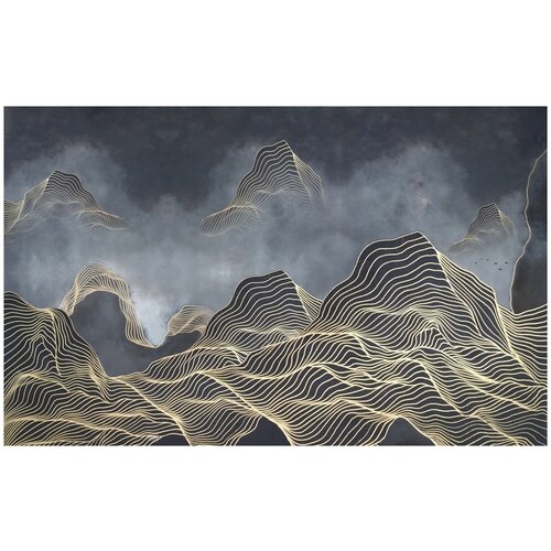 Фотообои Уютная стена Абстрактные золотые горы 430х270 см Виниловые Бесшовные (единым полотном)