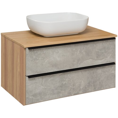 Тумба с раковиной в ванную / Runo / Мальта 85 /серый дуб/ подвесная / с умывальником Moduo 50 square / тумба под раковину / раковина