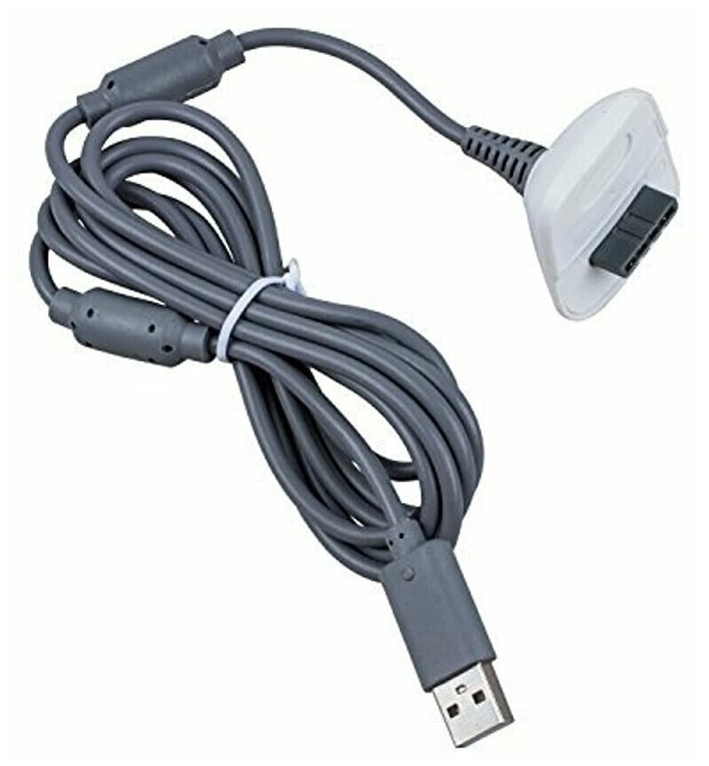 Зарядный кабель для геймпада Xbox360, можно играть и заряжать, серый, 1,5 м.