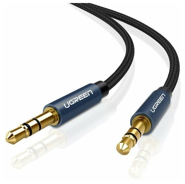 Кабель UGREEN AV112 10685 AUX 3.5mm (M) to AUX 3.5mm (M) в нейлоновой оплётке 1m Blue