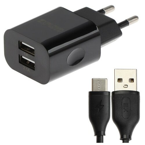 Сетевое зарядное устройство Exployd EX-Z-594, 2 USB, 3.1 А, кабель Type-C, черное сетевое зарядное устройство exployd ex z 1432 2 usb 24 а кабель microusb черное