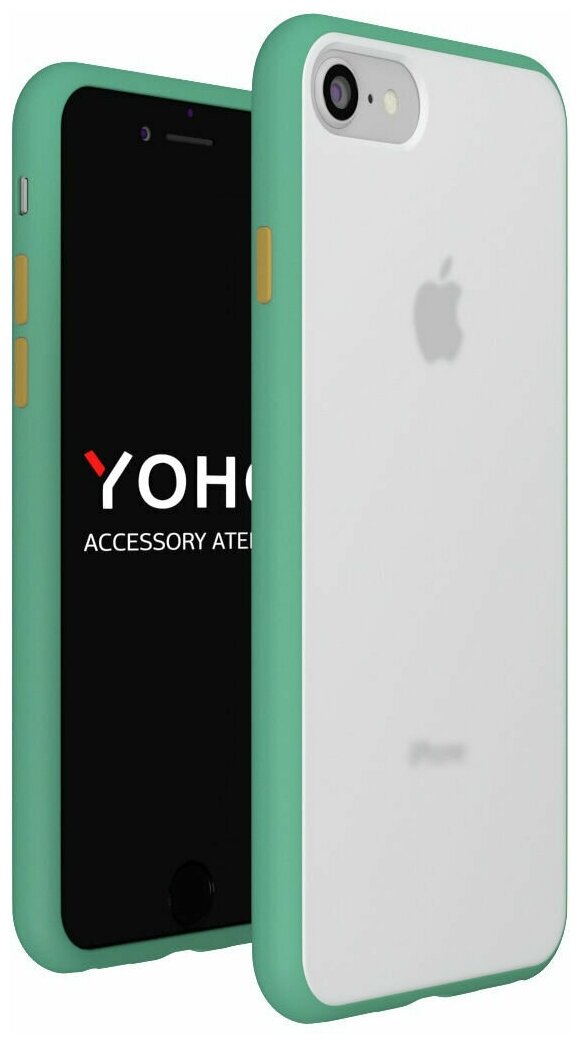 YOHO Чехол защитный - противоударный, матовый, для телефона iPhone 6/6S/7/8. Салатовый - оранжевый YPZCH678/SO