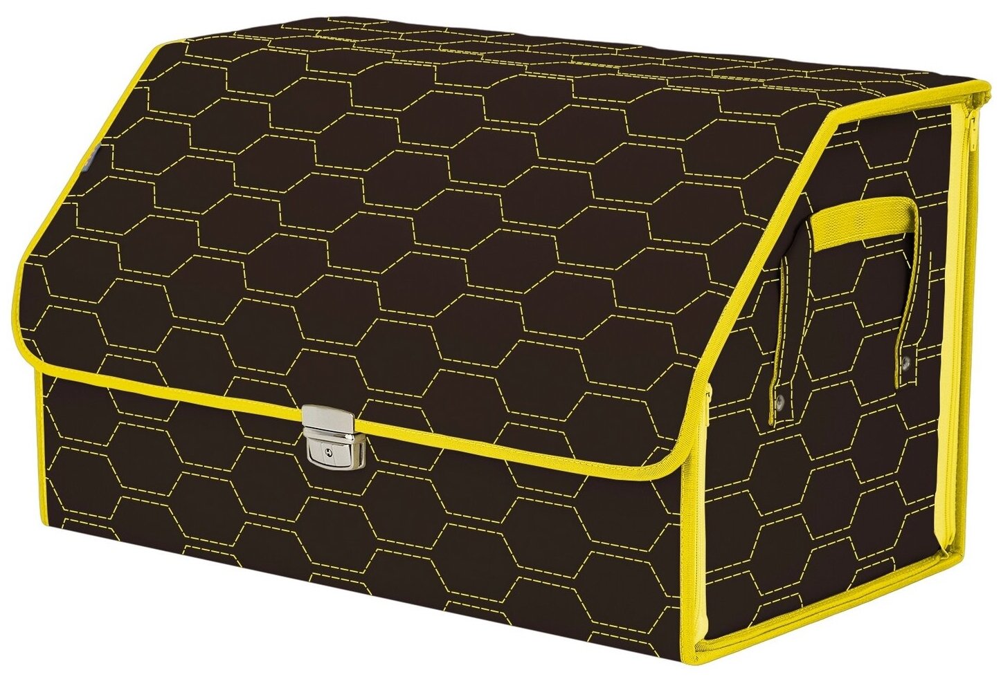 Органайзер-саквояж в багажник "Союз Премиум" (размер XL). Цвет: коричневый с желтой прострочкой Соты.