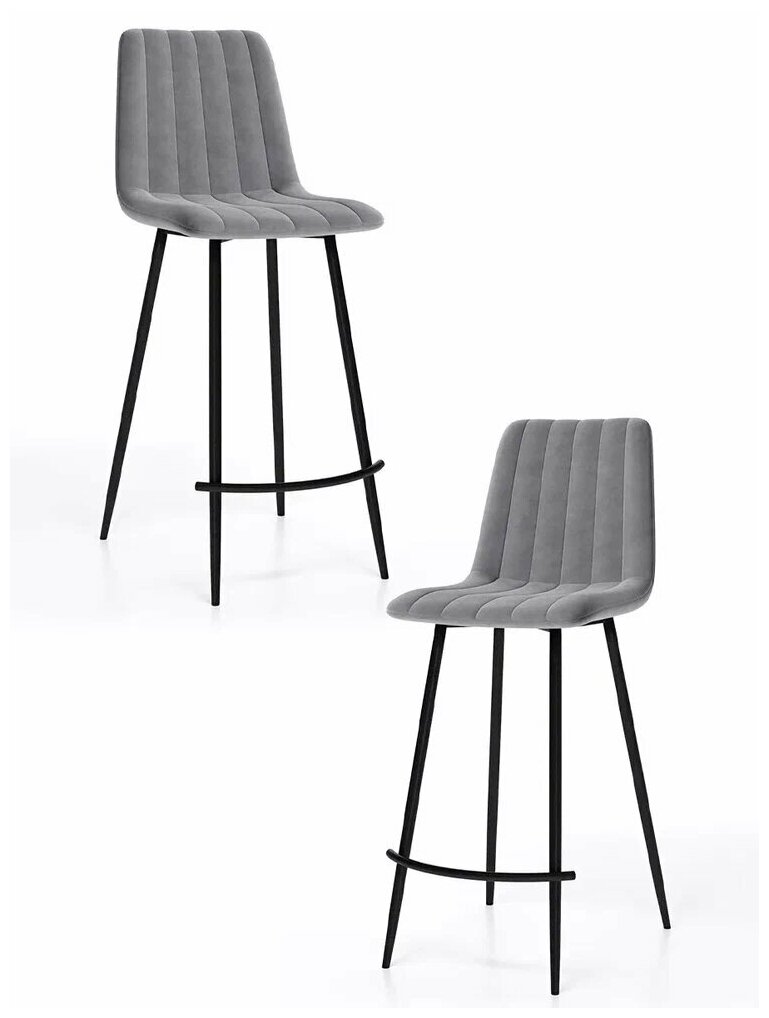 Комплект барных стульев (2шт.), Тибо, DecoLine, каркас чёрный, нубук коллекции Lamb серый