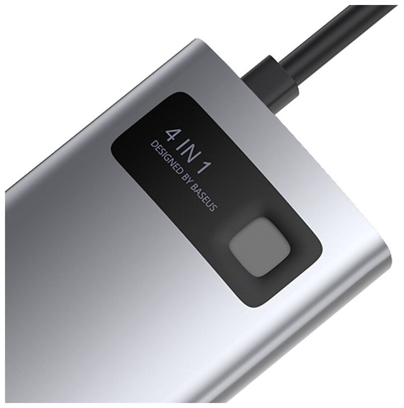 ПереходникАдаптер BASEUS Metal Gleam Series 4-in-1 Разветвитель Type-C - USB30 USB20 HDMI PD серый