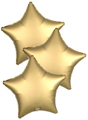 Воздушные шары фольгированные Agura на день рождения Звезды Сатин Золотой, 46 см, набор 3 шт