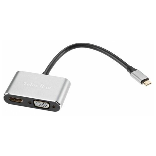 Кабель USB3.1 TypeCm - HDMI+USB3.0+PD+VGA Alum Grey 4K, Telecom адаптер aopen usb type c vga hdmi pd acu4511