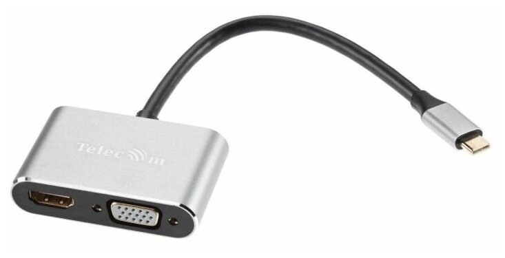 Кабель USB3.1 TypeCm - HDMI+USB3.0+PD+VGA Alum Grey 4K, Telecom