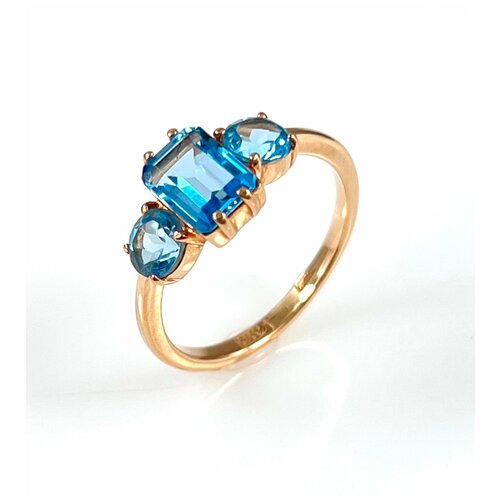 Кольцо АЙМИЛА, красное золото, 585 проба, топаз, размер 16, голубой, золотой кружевное кольцо с дымчатыми топазами secrets jewelry