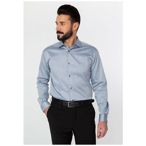 фото Рубашка мужская длинный рукав greg 323/131/8179/z/1_gb, полуприталенный силуэт / regular fit, цвет серый, рост 174-184, размер ворота 42