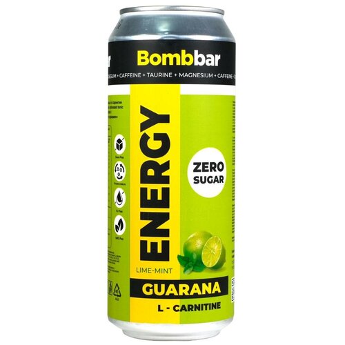 Энергетический Напиток BomBbar Guarana с Гуараной Вкус Лайм и Мята - 500 мл