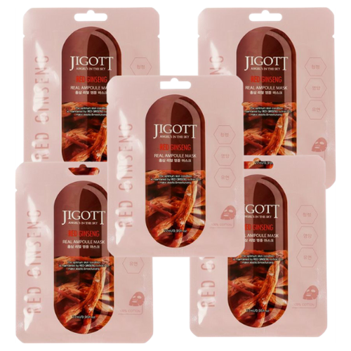 JIGOTT набор Тканевая маска для лица женьшень RED GINSENG Real Ampoule Mask, 5 шт*27 мл