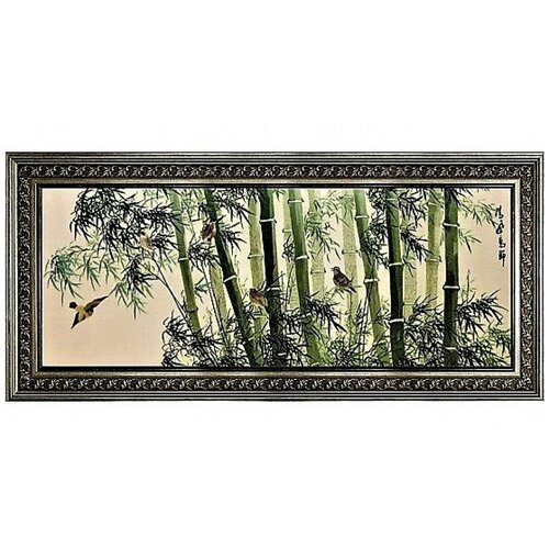 Картина вышитая шелком Утро в бамбуковой роще ручной работы /см 55х114х3/в багете