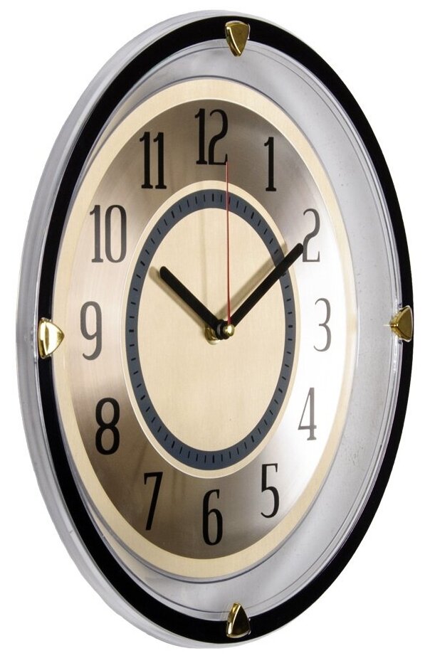 Часы настенные Рубин круг, прозрачный, D 30 см, рама черная, "Золотая классика"
