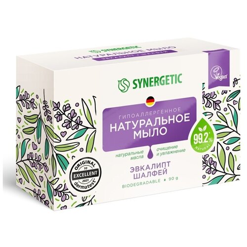 Натуральное туалетное мыло SYNERGETIC эвкалипт и шалфей, 90 г