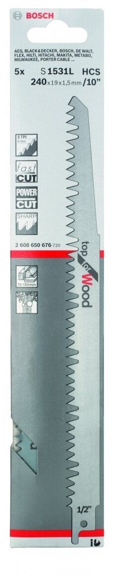 Bosch 5 Пилки Д/ножовки S1531 L 2608650676 . - фотография № 1