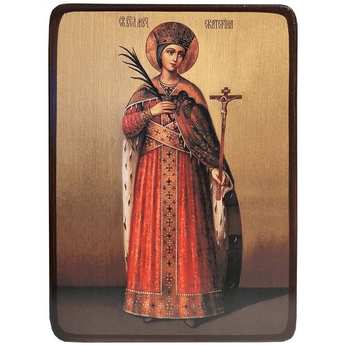 Икона Екатерина Александрийская на светлом фоне, размер 19 х 26 см