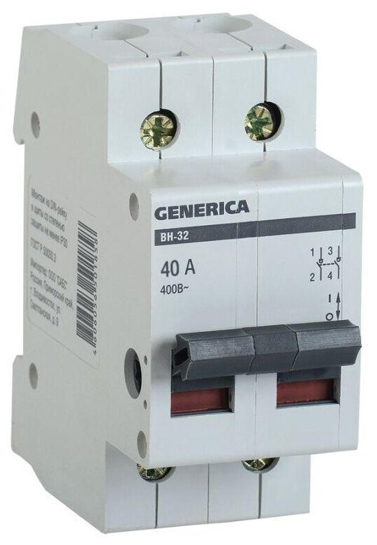 Выключатель нагрузки (мини-рубильник) 2п ВН-32 40А GENERICA, IEK MNV15-2-040 (6 шт.)