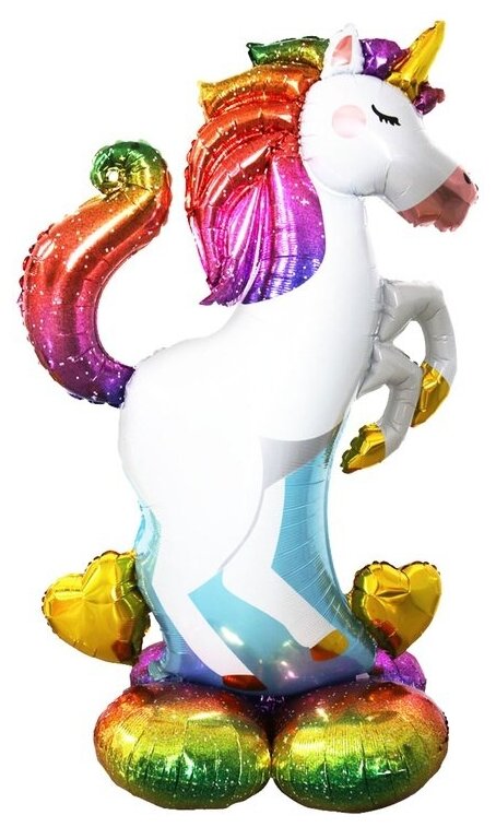 Ходячая фигура фольгированный шар Единорог Радужный Сердца 50"121см