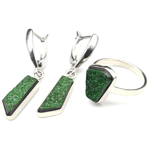 Комплект бижутерии: кольцо, серьги, бирюза, размер кольца 17, зеленый