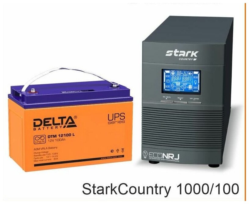 Инвертор (ИБП) Stark Country 1000 Online, 16А + АКБ Delta DTM 12100 L