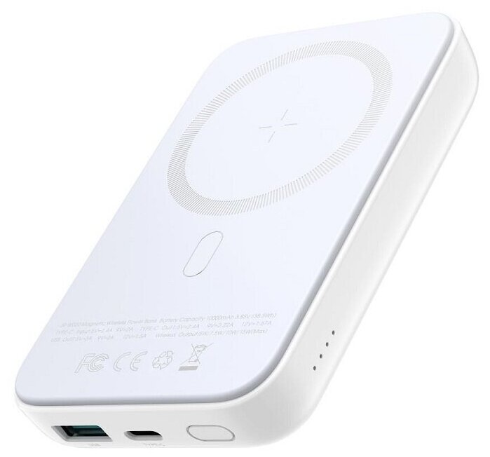 Power bank Внешний аккумулятор зарядка для телефона Joyroom 10000 mAh PD 20W+USB 3A с встроенным магнитом белый JR-W020 Mini
