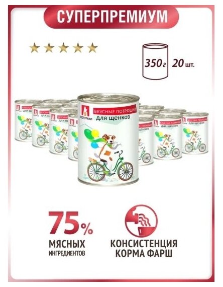 Корм влажный Зоогурман "Вкусные потрошки" для щенков 20шт*350гр