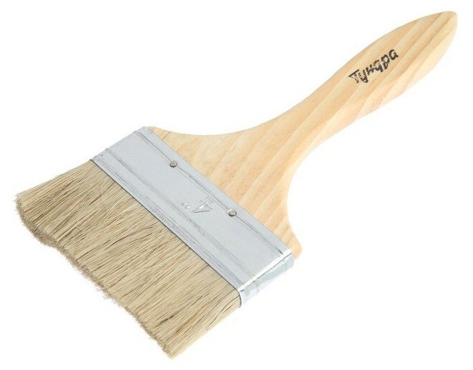 фото Кисть плоская тундра, смешанная щетина, деревянная рукоятка, 4", 100 мм