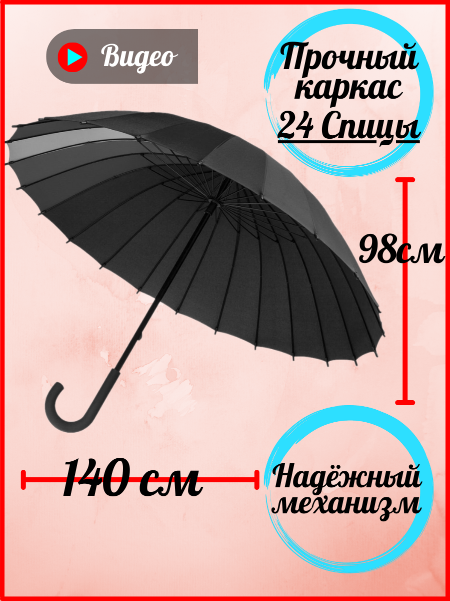 Зонт-трость черный 