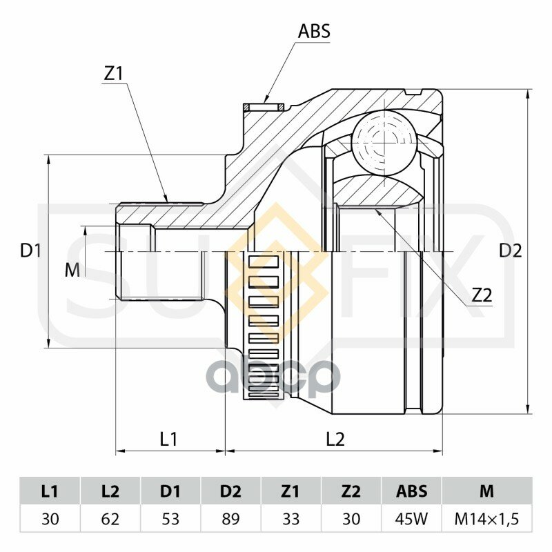 ШРУС наружный | перед прав/лев | SUFIX арт. ST1001 — фото 1