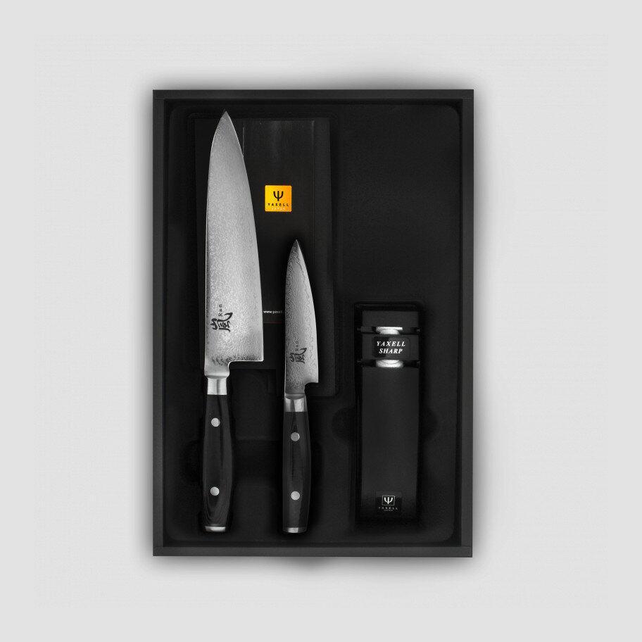 Набор из 2-х кухонных ножей с точилкой, дамасская сталь YA36000-003 Ran