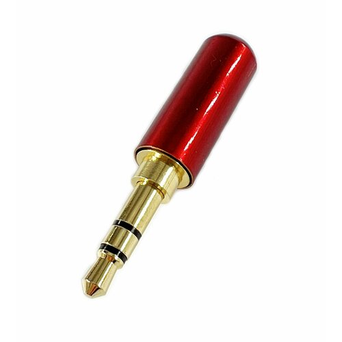 Разъем аудио Jack 3.5 мм штекер стерео металл позолоченный на кабель в мини корпусе, красный