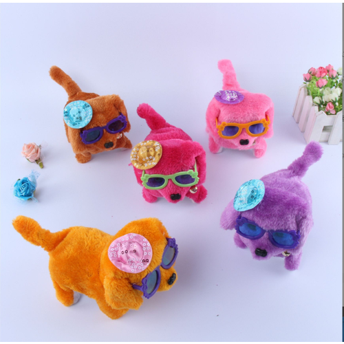Игрушечная собачка щенокВ очках и шляпке лает виляет хвостом ходит светятся глазарозовая 490₽