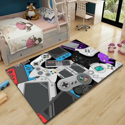 Коврик для детской METROBAS, ковер в детскую джойстики для мальчика, ковер геймера, прикроватный коврик, Полиэстер, Микрофибра, ковер безворсовый, Белые геймпады, 0.8 x 1.2 м