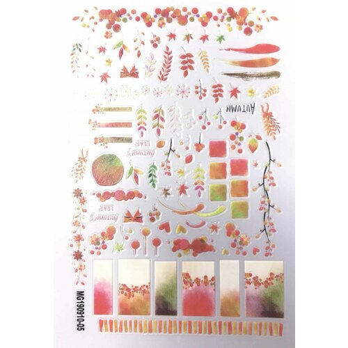 Наклейки для дизайна ногтей - листики, акварель, разноцветные, 1 упаковка наклейки для ногтей kasi sd 57 рождественские украшения разноцветные 1 упаковка