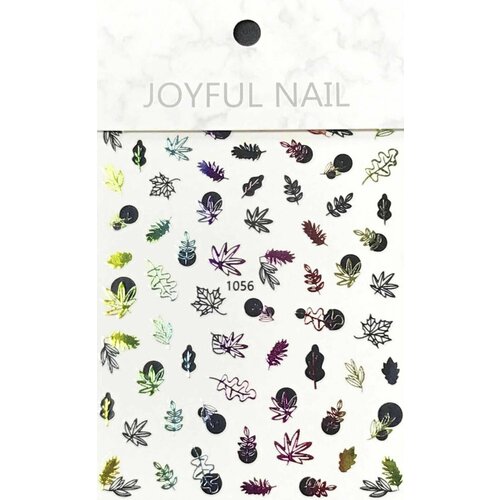 Наклейки для дизайна ногтей JOYFUL NAIL - листочки разноцветные, 1 упаковка