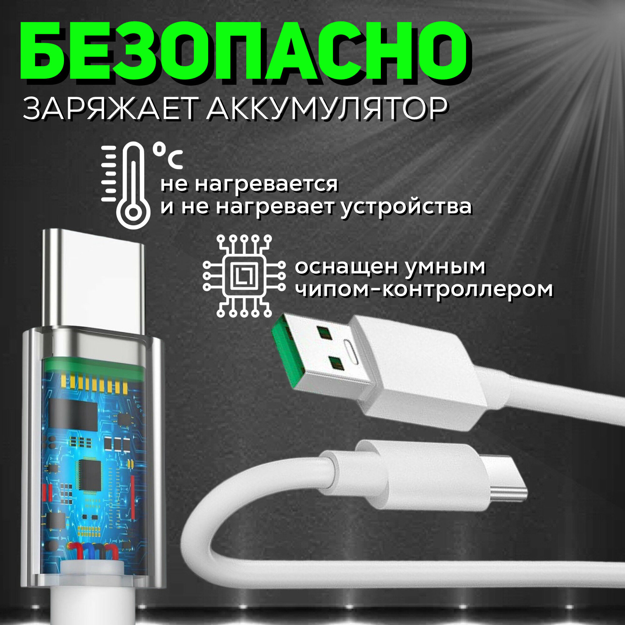 Кабель для зарядки, быстрая зарядка, USB Type C – USB Type A, 1,5метр, 5 ампера, шнур для смартфона, телефона, планшета, фотоаппарата — фото 1