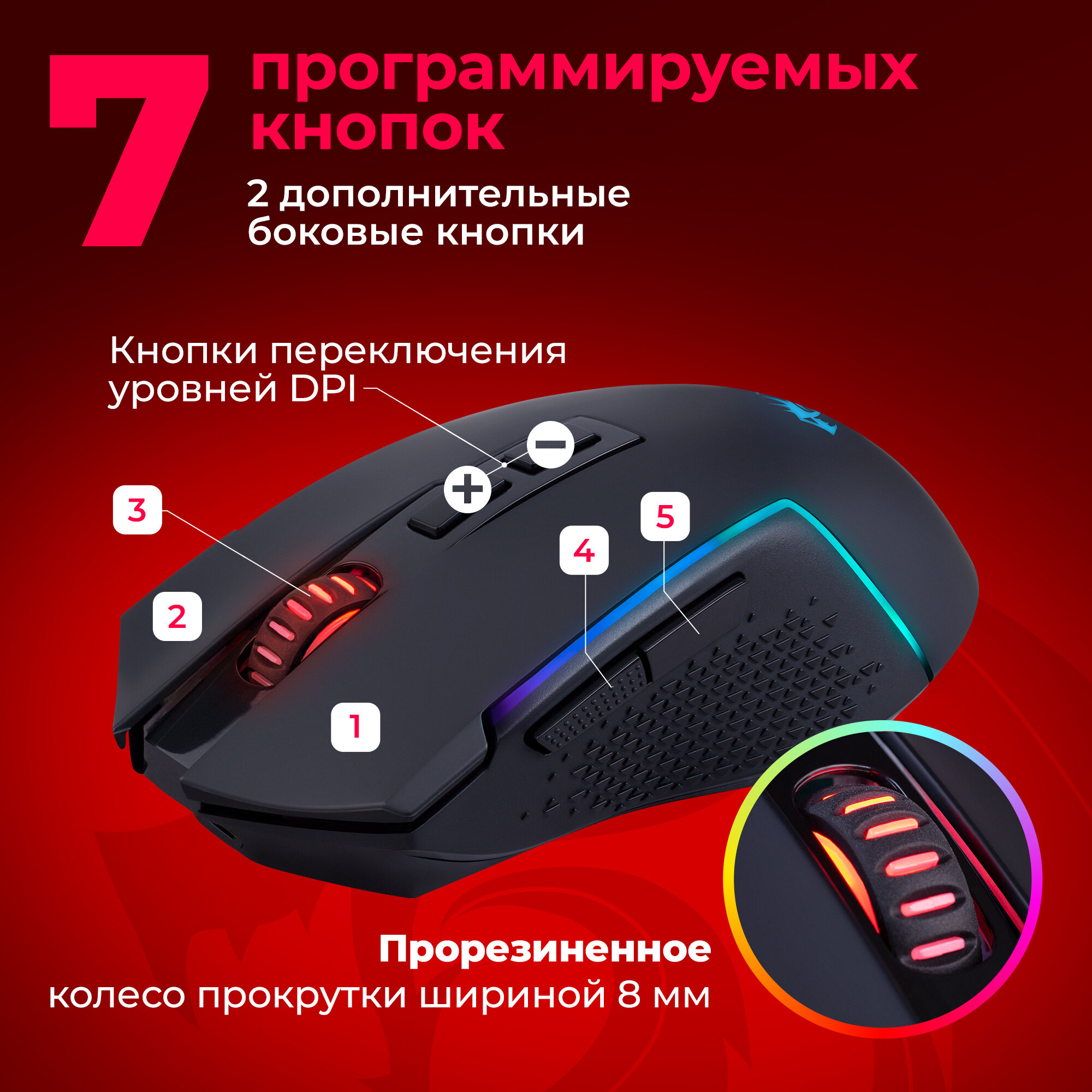 Игровая мышь беспроводная Redragon Trident