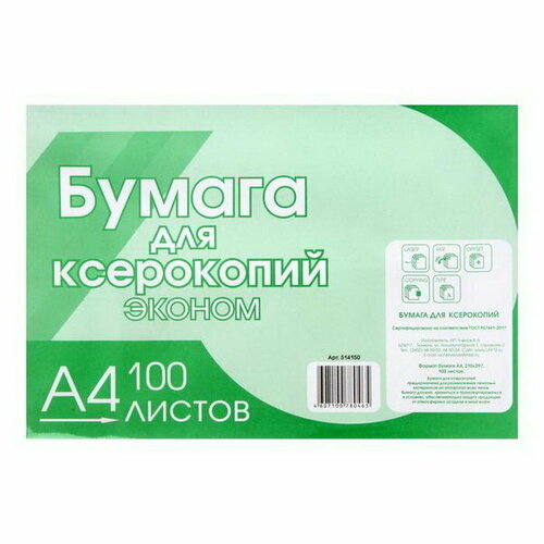 Бумага А4, 100 листов Туринск для ксерокопий эконом, 80г/м2, белизна 96%, в т/у плёнке