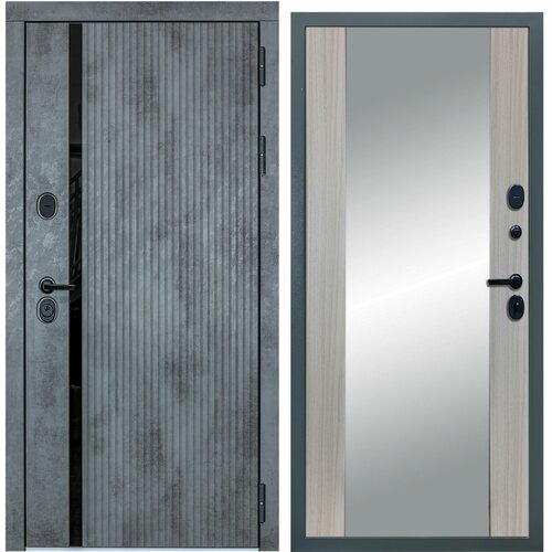 Дверь входная металлическая DIVA ДХ-46 Зеркало 2050x960 Правая Бетон темный-Д15 Сандал белый, тепло-шумоизоляция, антикоррозийная защита для квартиры