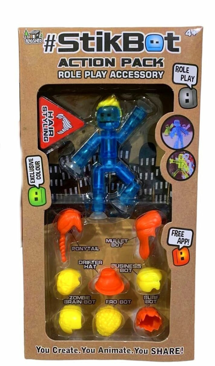 Стикбот. Игровой набор Stikbot с прическами, синий.